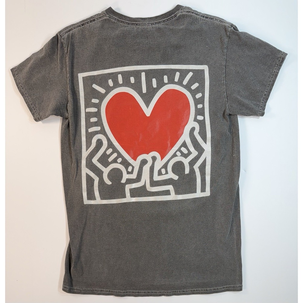 Keith Haring Ripple Earth Graphic T Shirt Gray Street Art Size Small